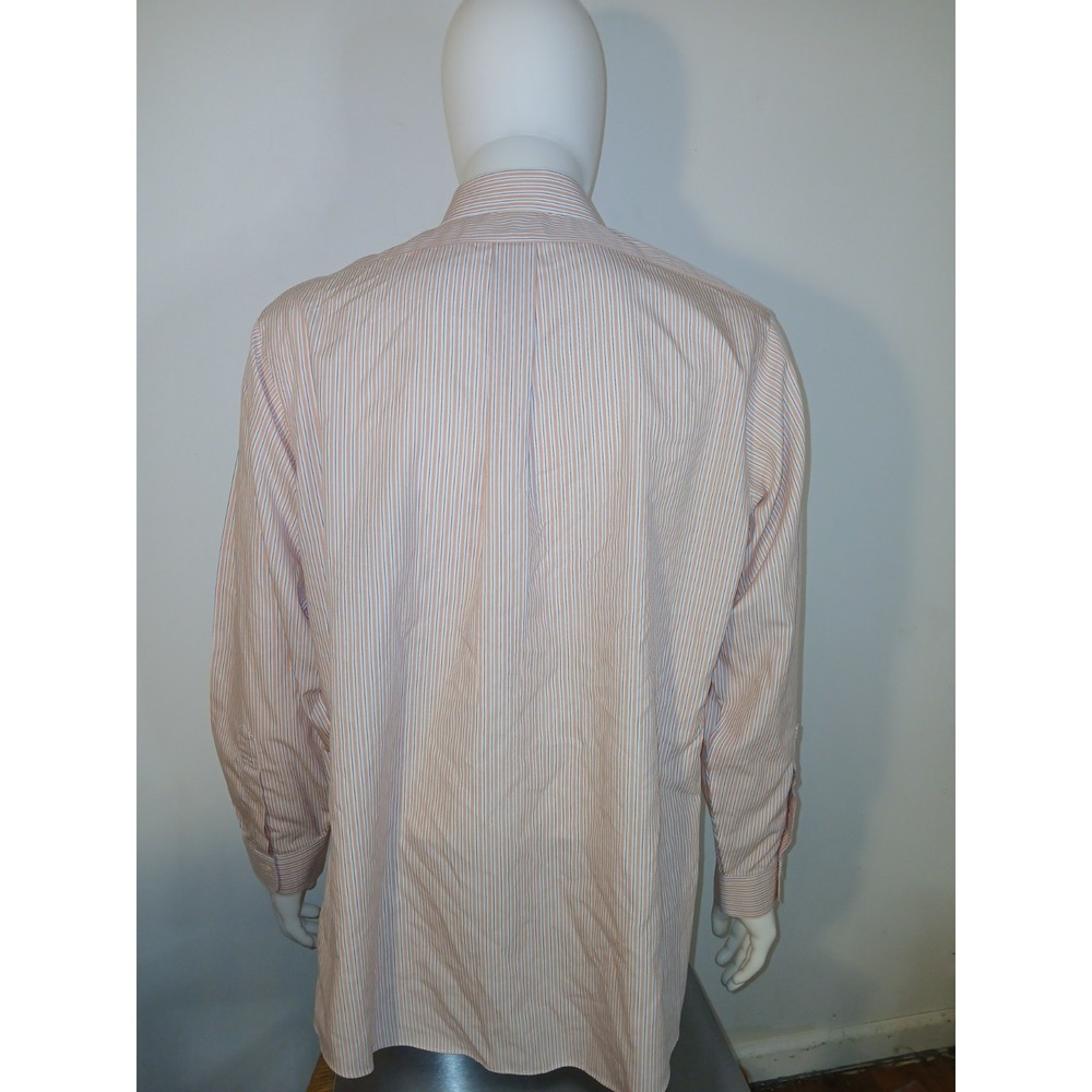 Brooks Brothers 17 35 Regent Fit Dress Shirt Orange Blue Striped Cotton Mens - Picture 2 of 7